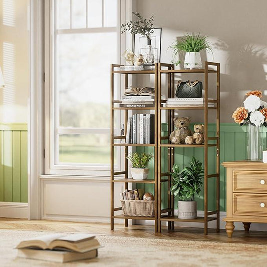 HITNET Bamboo Book Shelf, Tall Narrow Bookcase, Bathroom Shelving Unit 5 Tier Floor Standing Adjustable Bookshelf for Small Spaces, Walnut - ModernBath