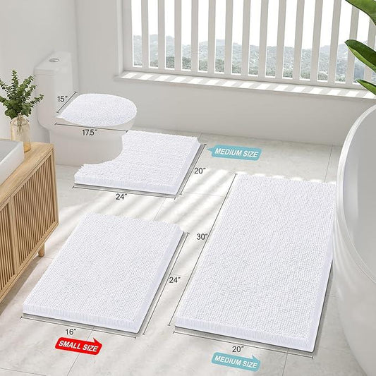 Smiry Luxury Chenille Bathroom Rugs 48x32, Extra Soft and Absorbent Shaggy Bath Mat, Machine Washable, Non-Slip Plush Carpet Runner for Tub, Shower, and Floor, Home Decor Accessories, White - ModernBath