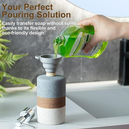 Cormomu Ceramic Soap Dispenser Set for Hand Soap, Shampoo, Dish Soap, Conditioner, Bathroom & Kitchen, Stainless Steel Pump, Includes Silicone Funnel, 12 Oz, Non-Slip, Elegant Kitchen Decor, Gray - ModernBath