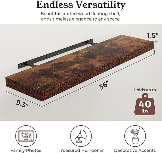 Floating Shelves for Wall, Wall Mounted Rustic Wood Shelves for Bathroom, Bedroom, Living Room, Kitchen, Hanging Shelf for Books/Storage/Room Decor (Brown, 36") - ModernBath