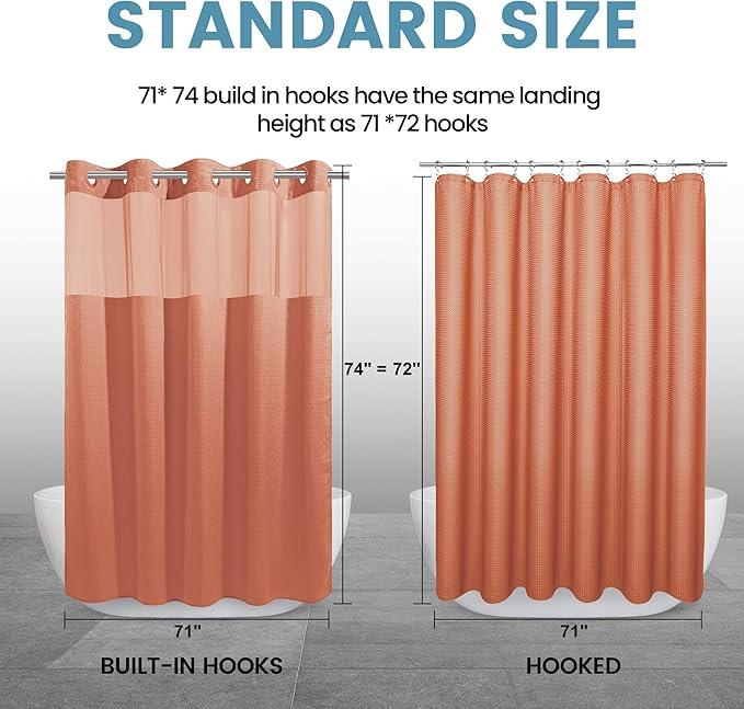 EUTXL Coral Hotel Shower Curtain with Detachable Liner - 230GSM Waffle Textured,Hotel Grade,Spa Like Bath Curtain,71W x 74H - ModernBath