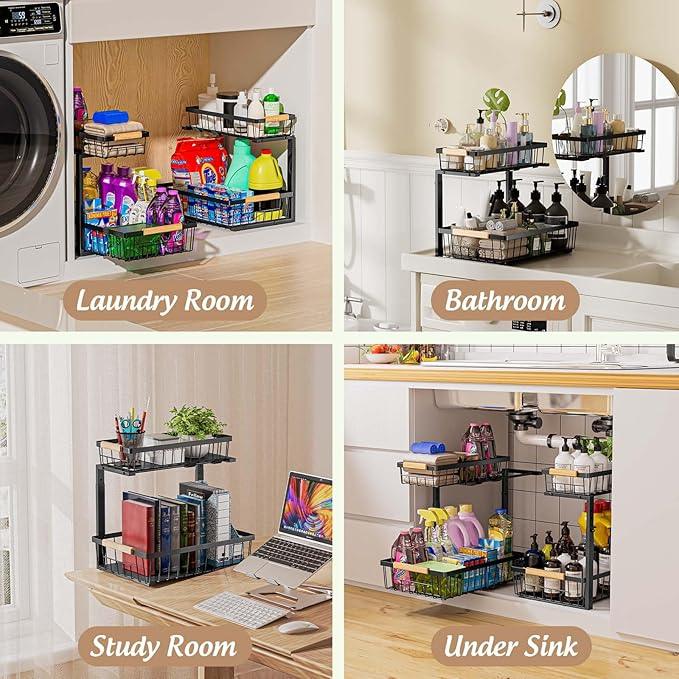 Under Sink Organizer and Storage, 2 Pack Slide Out Under Cabinet Storage Pull Out Sink Shelf Cabinet Storage Shelves, Undersink Organizers for Kitchen Bathroom Cabinet - ModernBath