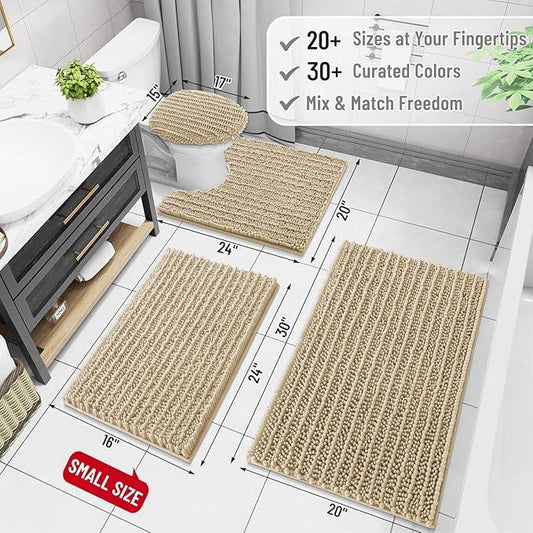 Arotive Luxury Chenille Toilet Rugs U-Shaped, Extra Soft Thick Absorbent Bathroom Mat, Non-Slip Shaggy Plush Contour Rugs, Machine Wash Dry Bath Mat for Toilet Base, 24x24, Beige - ModernBath
