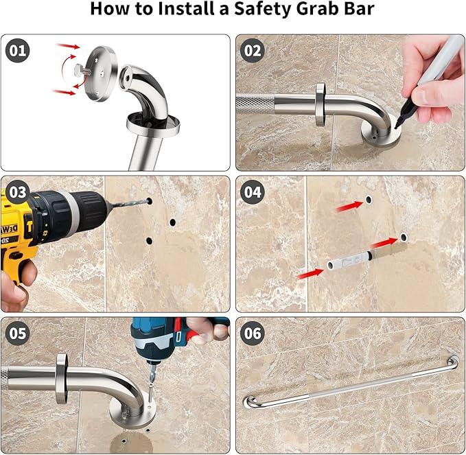 48 Inch Anti Slip Shower Grab Bar, 2 Pack Munzong Bathroom Grab Bar for Showers, Brushed Nickel Knurled Handicap Balance Bar,Safety Hand Rail Support Elderly Senior Assist Bath Handle - ModernBath