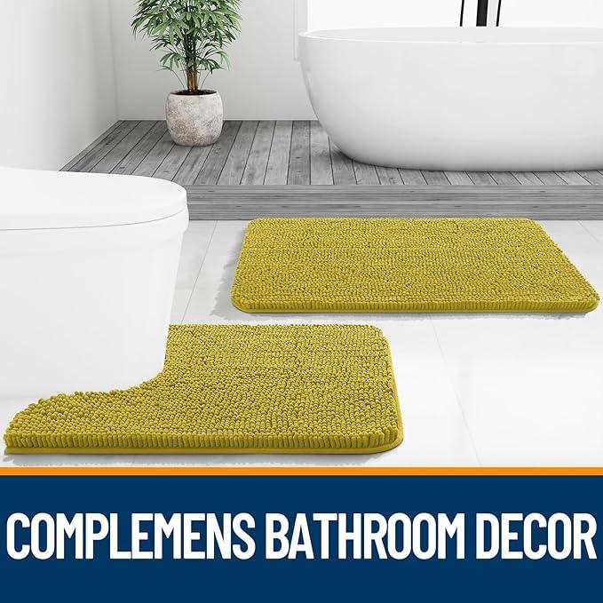 OLANLY Bathroom Rugs 24x16, Extra Soft Absorbent Chenille Bath Rugs, Rubber Backing Quick Dry, Machine Washable Bath Mats for Bathroom Floor, Tub and Shower, Home Decor Accessories, Deep Mustard - ModernBath