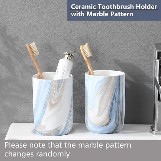 Blue Marble Toothbrush Holders - 2 Ceramic Toothbrush Holders for Bathrooms Toothbrush Toothpaste Holders Set, Bathroom Tumbler Cups Reusable Toothbrush Mouthwash Cup, Bathroom Counter Organizer. - ModernBath