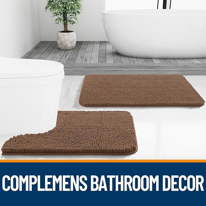 OLANLY Bathroom Rugs 44x24, Extra Soft Absorbent Chenille Bath Rugs, Rubber Backing Quick Dry, Machine Washable Bath Mats for Bathroom Floor, Tub and Shower, Home Decor Accessories, Mocha - ModernBath