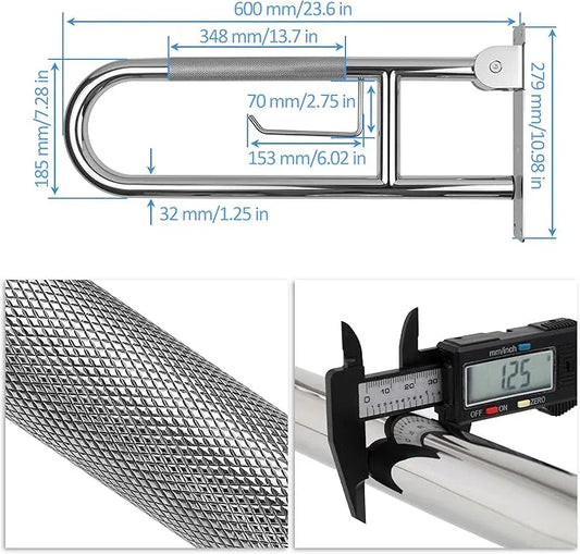 Handicap Grab Bar, 23.6 Inch Stainless Steel Toilet Safety Rails, Disabled Flip-Up Bathroom Grab Bars with Paper Holder, Anti-Slip Toilet Handrails Hand Grips Handicap Grab Bars for Elderly - ModernBath