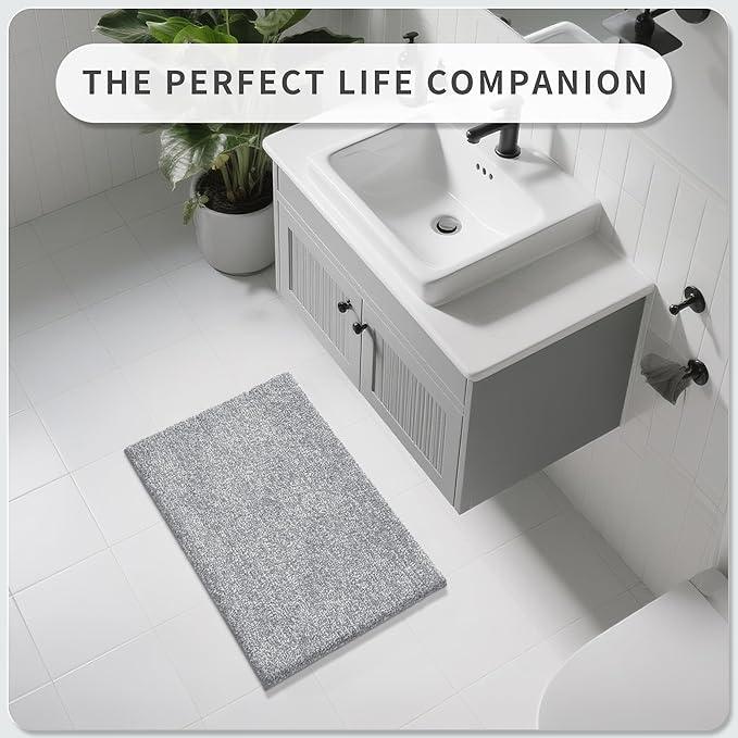 Yimobra Bathroom Rugs Non Slip Washable Ultra Soft Absorbent Microfiber Bath Mat, Dual-Tone Decor Rug with Rubber Backing for Bathroom Floor, Tub and Shower,24x17,Home Essentials,Grey and White - ModernBath