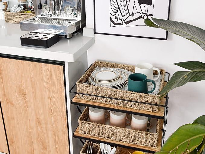 StorageWorks Large Seagrass Tray for Bathroom, Seagrass Storage Baskets for Shelves, Handwoven Natural Wicker Baskets for Organizing, 2-Pack - ModernBath