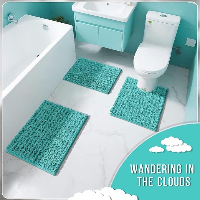 Yimobra Bathroom Rugs Non Slip Washable 32x20 Inch - Ultra Soft Absorbent Chenille Bath Mat, Quick Dry Shaggy Floor Carpet for Tub Shower, Lake Blue Home Decor Accessories - ModernBath