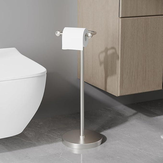 Toilet Paper Holder Stand, Post Pivoting Design Free Standing Toilet Paper Holder, SUS304 Stainless Steel Toilet Paper Roll Holder, Heavy Stable Base (Brushed Nickel) - ModernBath