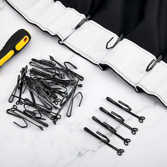 70 Pieces Metal Curtain Hooks Slip on Drapery Hook Shower Curtains Hooks Stainless Steel Drapery Pins and Hook for Window Door Curtain and Bathroom (Black)