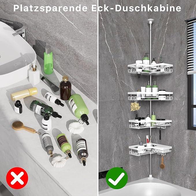 KEGII Corner Shower Caddy Tension Pole - Shower Tension Rod Organizer, Floor to Ceiling Shower Caddy 25-114.2 inch, Bathroom Rack Corner Waterproof, Pure White - ModernBath