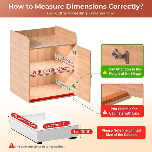 2 Pack Pull Out Drawers for Cabinets, Slide Out Drawer Expandable Width (10"-15") and Depth (11"-17") With 3 Slides, Fixed with Adhesive Film & Nail for Cabinets in Kitchen, Pantry or Bathroom - White