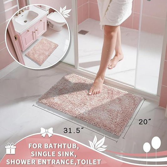 Yimobra Chenille Bathroom Rugs Non Slip, Extra Thick Soft Absorbent Bath Rug 31.5x20 Inch, Machine Washable Quick Dry Bath Mat for Bathroom Floor, Tub and Shower, Home Decor Accessories, Pink - ModernBath