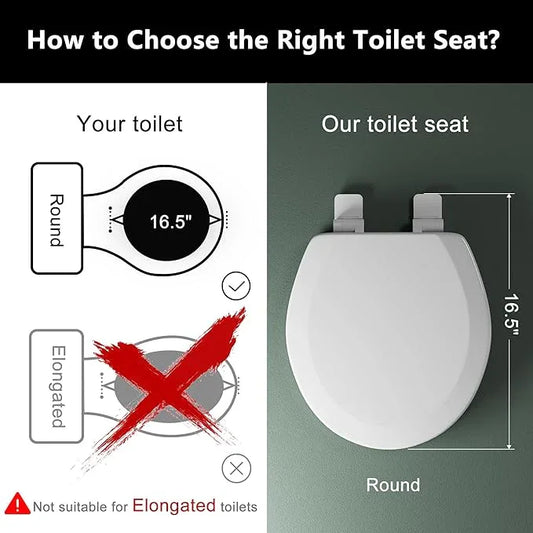 Round Toilet Seat Angol Shiold Quiet-Close Molded Wood Toilet Seat with Non-Slip Adjustable Hinges, Anti-Pinch Bumpers, Easy Install & Clean(White, Round 16.5'') - ModernBath