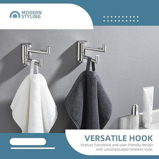 Angle Simple Swivel Towel Double Hook 2 Pack, Brushed Nickel 304 Stainless Steel Bathroom Robe Hook - ModernBath