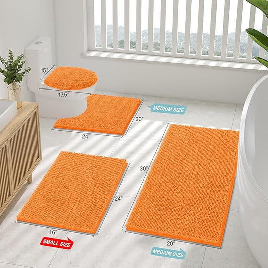 Smiry Luxury Chenille Bathroom Rugs 24x16, Extra Soft and Absorbent Shaggy Bath Mat, Machine Washable, Non-Slip Plush Carpet Runner for Tub, Shower, and Floor, Home Decor Accessories, Orange - ModernBath