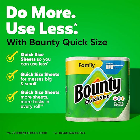 Bounty Quick Size Paper Towels, White, 8 Family Rolls
