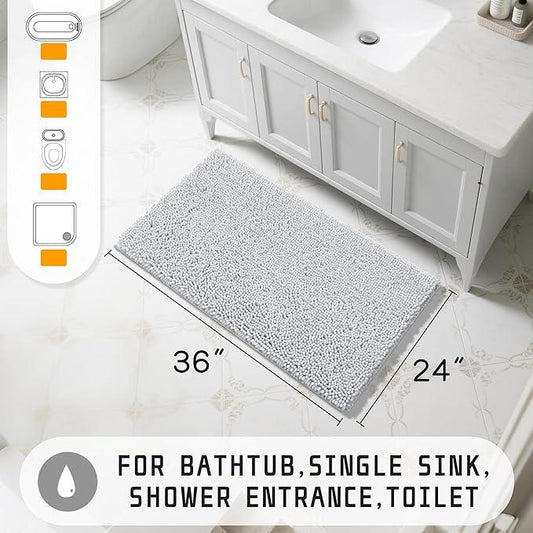 Yimobra Washable Bathroom Rugs, Super Soft & Absorbent Chenille Bath Mat for Floor & Carpet, Quick Dry Non Slip Bath Mat for Tub Shower, 32"x20",Silver - ModernBath
