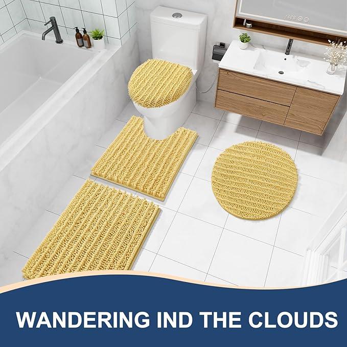 Arotive Luxury Chenille Bathroom Rug Mat, Extra Soft Thick Absorbent Shaggy Bath Rugs, Non-Slip Machine Wash Dry, Plush Bath Mats for Bathroom, Shower and Tub, 44x24, Yellow - ModernBath