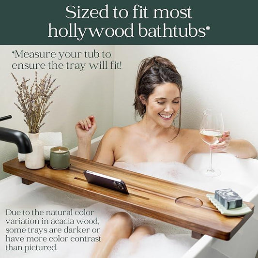 Premium Nature Shed Bathtub Tray for Freestanding Bath | Large & Thick 35” Acacia Wood Luxury Bath Tray for Tub | Anti-Tip, Non-Toxic, Adjustable Bathtub Trays for Tub with Bathroom Accessories Holder - ModernBath