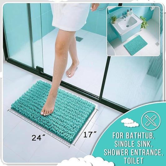 Yimobra Bathroom Rugs Non Slip Washable - Ultra Soft Absorbent Chenille Bath Mat, Quick Dry Shaggy Floor Carpet for Tub Shower, Lake Blue Home Decor Accessories, 24x17 Inch - ModernBath
