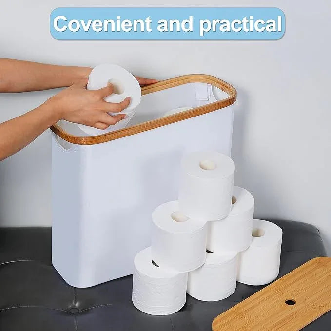efluky Toilet Paper Storage, Toilet Paper Basket with Lid, Bathroom Organizer, Free Standing Holder Up to 9 Mega Rolls, White - ModernBath