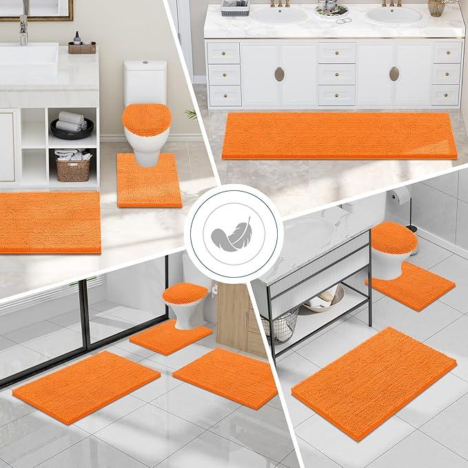 Smiry Luxury Chenille Bathroom Rugs 24x16, Extra Soft and Absorbent Shaggy Bath Mat, Machine Washable, Non-Slip Plush Carpet Runner for Tub, Shower, and Floor, Home Decor Accessories, Orange - ModernBath