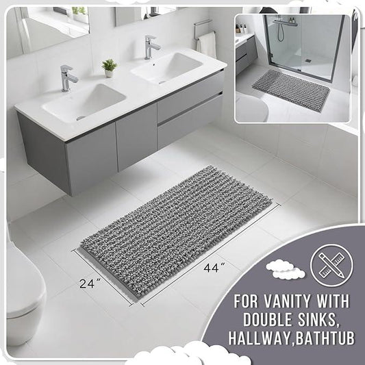 Yimobra Long Bathroom Rugs Non Slip Washable 44x24 Inch - Ultra Soft Absorbent Chenille Bath Mat, Quick Dry Shaggy Floor Carpet for Tub Shower, Gray Home Decor Accessories - ModernBath