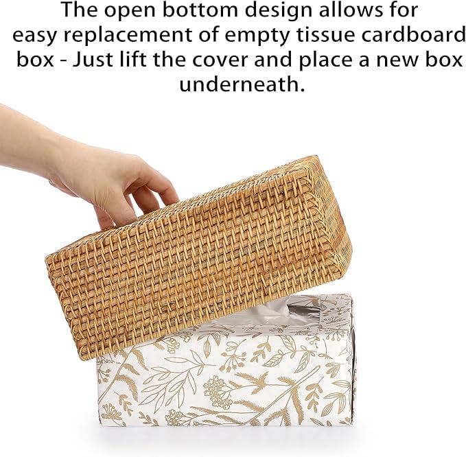 Sumnacon Tissue Box Cover Rectangle Tissue Box Rattan Tissue Box Holder,Wicker Decorative Tissue Holder for Bathroom Toilet Living Room Kitchen Office Table Desk, Yellow - ModernBath