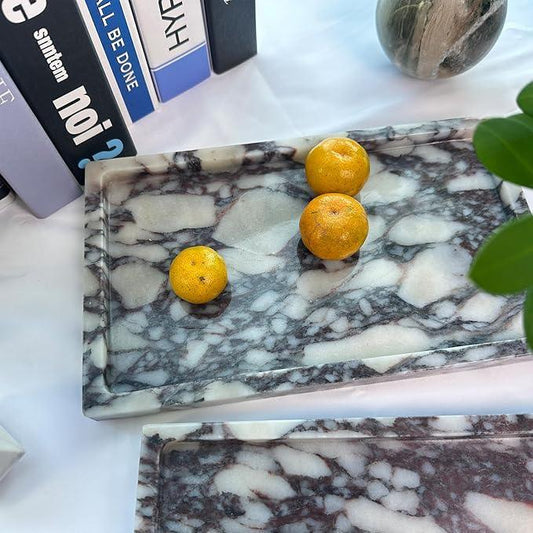 OAIQNUJ Natural Marble Vanity Tray, 9.8"x5.9" Genuine Calacatta Viola Marble Tray for Bathroom/Kitchen/Dresser - ModernBath
