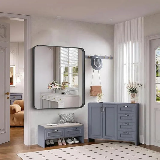 FORBATH 48x40 Inch Bathroom Mirror, Brushed Black Deep Frame Wall Mirror with Rounded Corners, Anti-Rust Tempered Glass for Modern Farmhouse Vanity (Horizontal/Vertical) - ModernBath