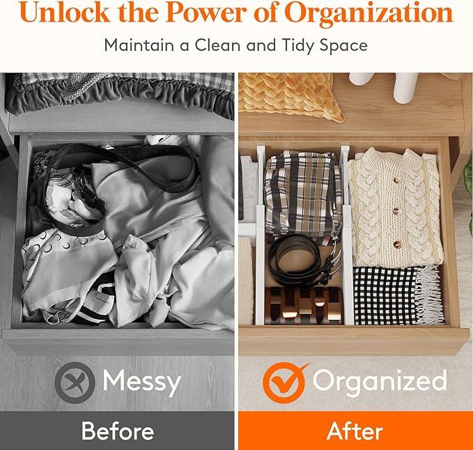 Lifewit 12 Pack Drawer Dividers Plastic 5" High, 13.5-22" Adjustable Drawer Organizers for Clothes, Expandable Dresser Separators in Bedroom/Bathroom/Kitchen/Fridge/Office Organization and Storage - ModernBath