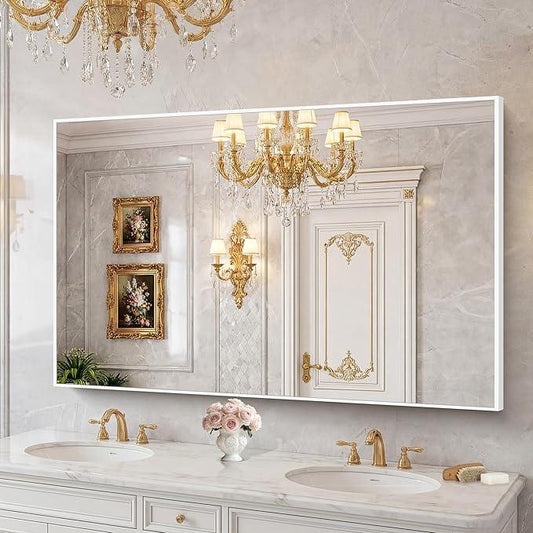 BONEWEI White Bathroom Mirror,55x36 inch Wall Mirror for Bathroom Wall Mounted,Large Rectangle Mirror for Bathroom Over Sink,Modern Metal Frame for Living Room,Bedroom Entryway,Horizontal/Vertical - ModernBath