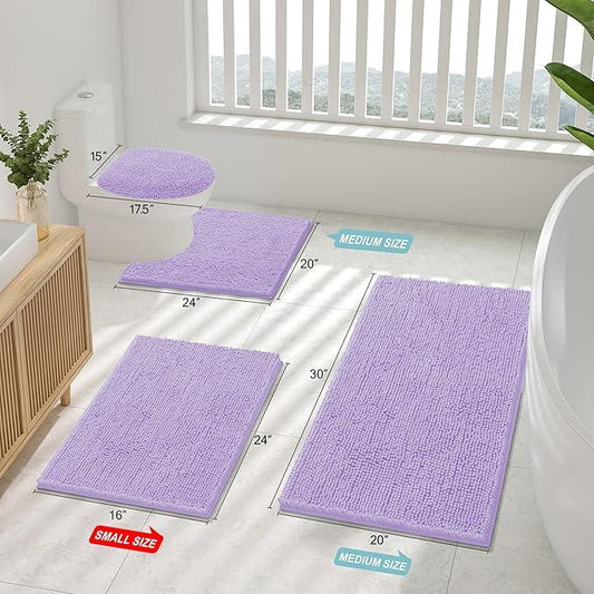 Smiry Luxury Chenille Bathroom Rugs 59x20, Extra Soft and Absorbent Shaggy Bath Mat, Machine Washable, Non-Slip Plush Carpet Runner for Tub, Shower, and Floor, Home Decor Accessories, Purple - ModernBath