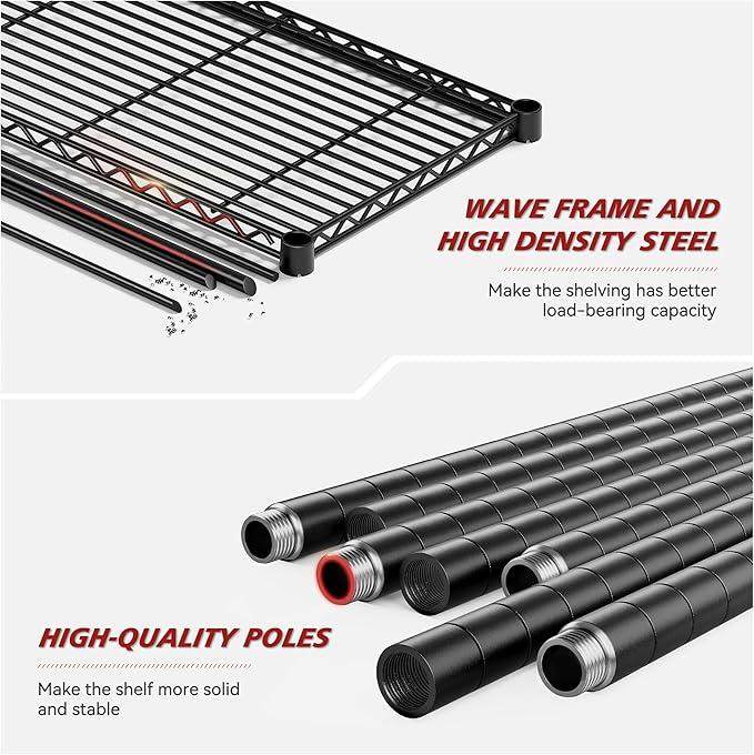REIBII 72’’H Wire Shelving, 6 Tier Metal Shelving Units and Storage Shelves, Adjustable Garage Shelving for Storage Heavy Duty Shelving for Pantry Shelf Kitchen Garage, 24’’W X18’’D X72’’H - ModernBath