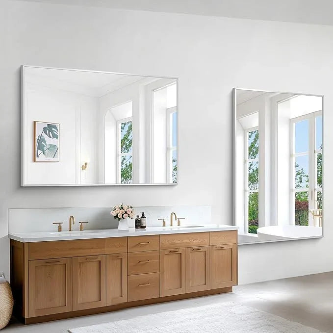 BONEWEI Silver Bathroom Mirror,55x36 inch Wall Mirror for Bathroom Wall Mounted,Large Rectangle Mirror for Bathroom Over Sink,Modern Metal Frame for Living Room,Bedroom Entryway,Horizontal/Vertical - ModernBath