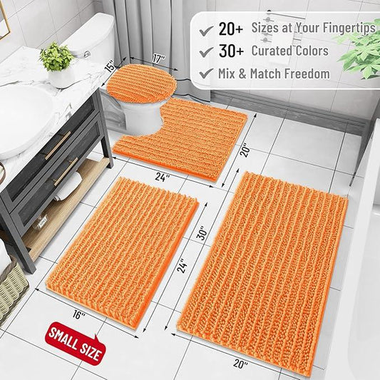 Arotive Luxury Chenille Bathroom Rug Mat, Extra Soft Thick Absorbent Shaggy Bath Rugs, Non-Slip Machine Wash Dry, Plush Bath Mats for Bathroom, Shower and Tub, 47x32, Orange - ModernBath