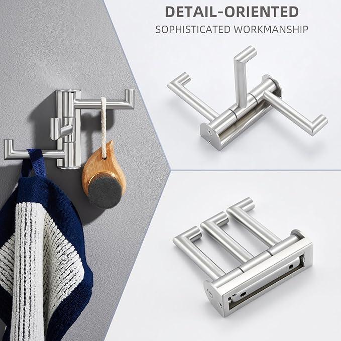 Angle Simple Swivel Towel Hook 3 Arms, SUS 304 Stainless Steel Foldable Robe Towel Hook for Bathroom, Wall Coat Holder, Brushed Nickel - ModernBath