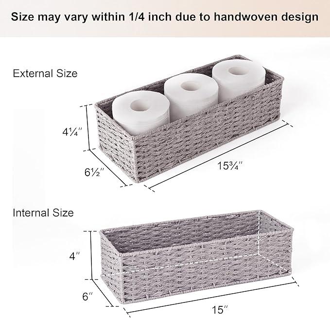 StorageWorks Round Paper Rope Toilet Tank Topper Basket, Wicker Basket for Bathroom, Gray, 2-Pack - ModernBath