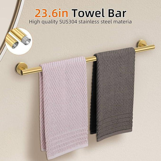DUMDER 10-Piece Gold Bathroom Hardware Accessories Set-Brushed Gold Towel Bar Set,SUS304 Stainless Steel Towel Rack Set for Bathroom-Wall Mounted,23.6-Inch Towel Holder Set - ModernBath