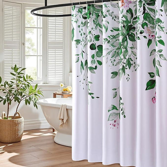 BOODII Hunter Green Plant Watercolor Shower Curtains 72 inches Long Floral Leaf Shower Curtain for Bathroom Botanical Leaves Hunter Green Eucalyptus Curtain Jungle Bathroom Decor 72x72 - ModernBath