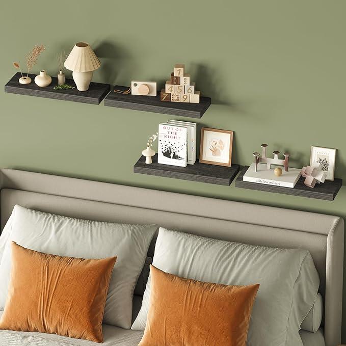 Fixwal 15.8in Floating Shelves, Rustic Wood Finish Wall Shelves Set of 4, Shelves for Wall Decor, with Invisible Brackets for Bathroom, Living Room,Bedroom and Kitchen(Gray) - ModernBath