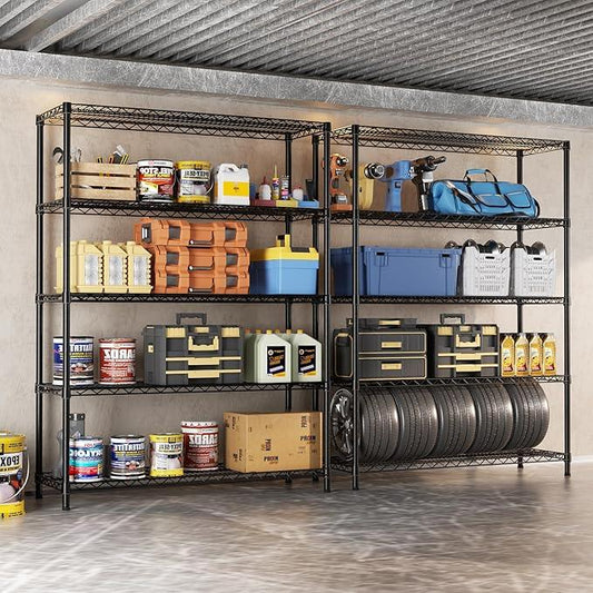 SINGAYE 5 Adjustable Heavy Duty Garage Shelving Wire Shelves Metal Standing Units Bathroom Organizers and Storage Shelf Closet Metal Pantry Kitchen 18" DX46 WX77 H Black - ModernBath