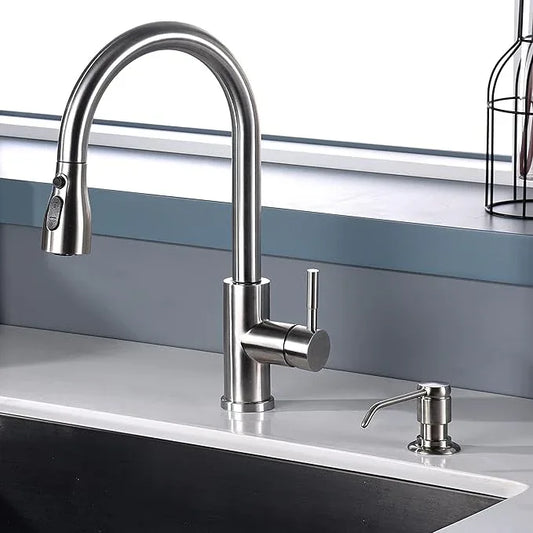 GAGALIFE Soap Dispenser for Kitchen Sink (Brushed Nickel) and Extension Tube Kit, Complete Brass Head, 40" Silicone Tube Connect to The Soap Bottle Directly, Say Goodbye to Frequent Refills - ModernBath