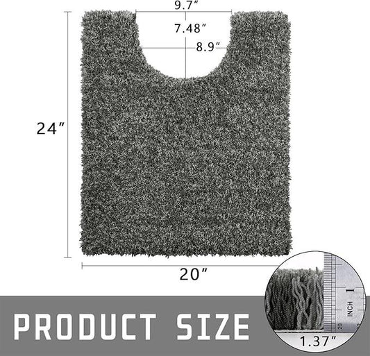 Yimobra Toilet Rugs U Shaped 24x20, Ultra Soft and Water Absorbent Bath Mats, Non Slip Fluffy Luxury Microfiber Contour Bath Rugs for Toilet, Dry Quick, Machine Washable, Light Gray and Black Gray - ModernBath