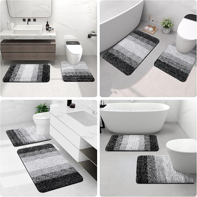 Arotive Microfiber Bathroom Rugs, Shaggy Soft and Absorbent Bath Rug, Non-Slip, Thick Plush Machine Washable Dry Bath Mats for Bathroom, Tub and Shower, 59x24, Black, Rectangular - ModernBath