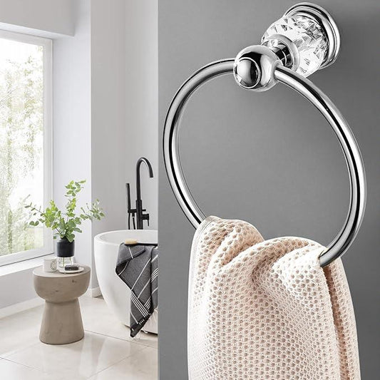 WINCASE Chrome Towel Ring, Bath Hand Towel Holder Crystal, Silver Towel Rack Wall Mounted - ModernBath